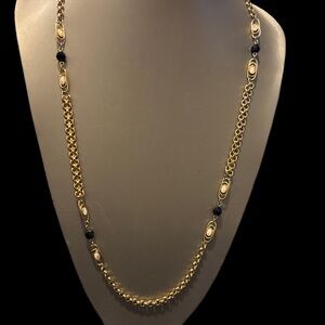 32” Gold-tone Link Necklace with Black Beads